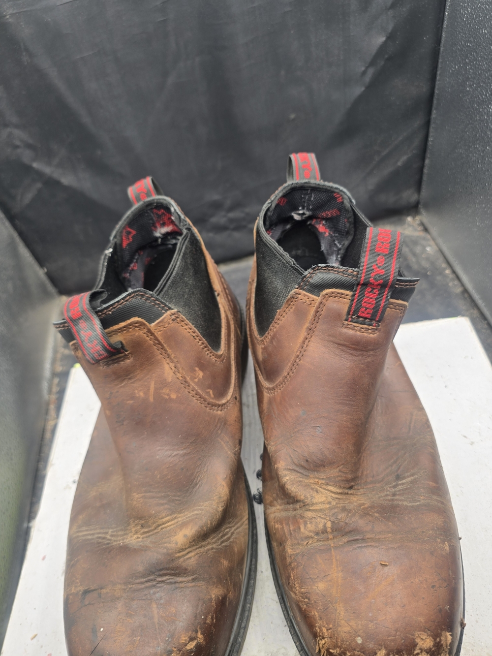 Rocky Brown Leather Chelsea-Style Work Boots with Black Elastic